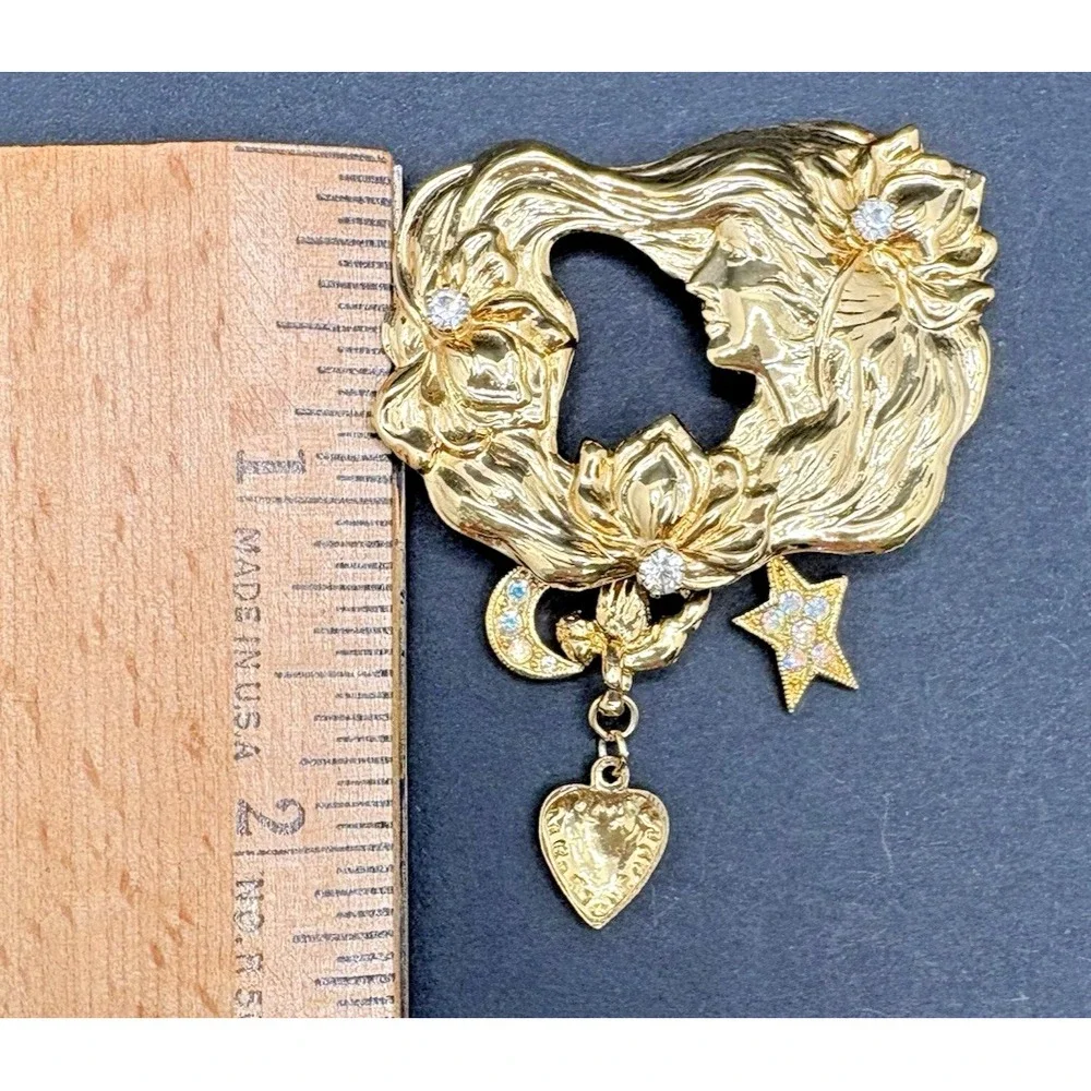 Vintage Kirks Folly Lady of the Lake Brooch Art Nouveau Crystal Dangles Angel